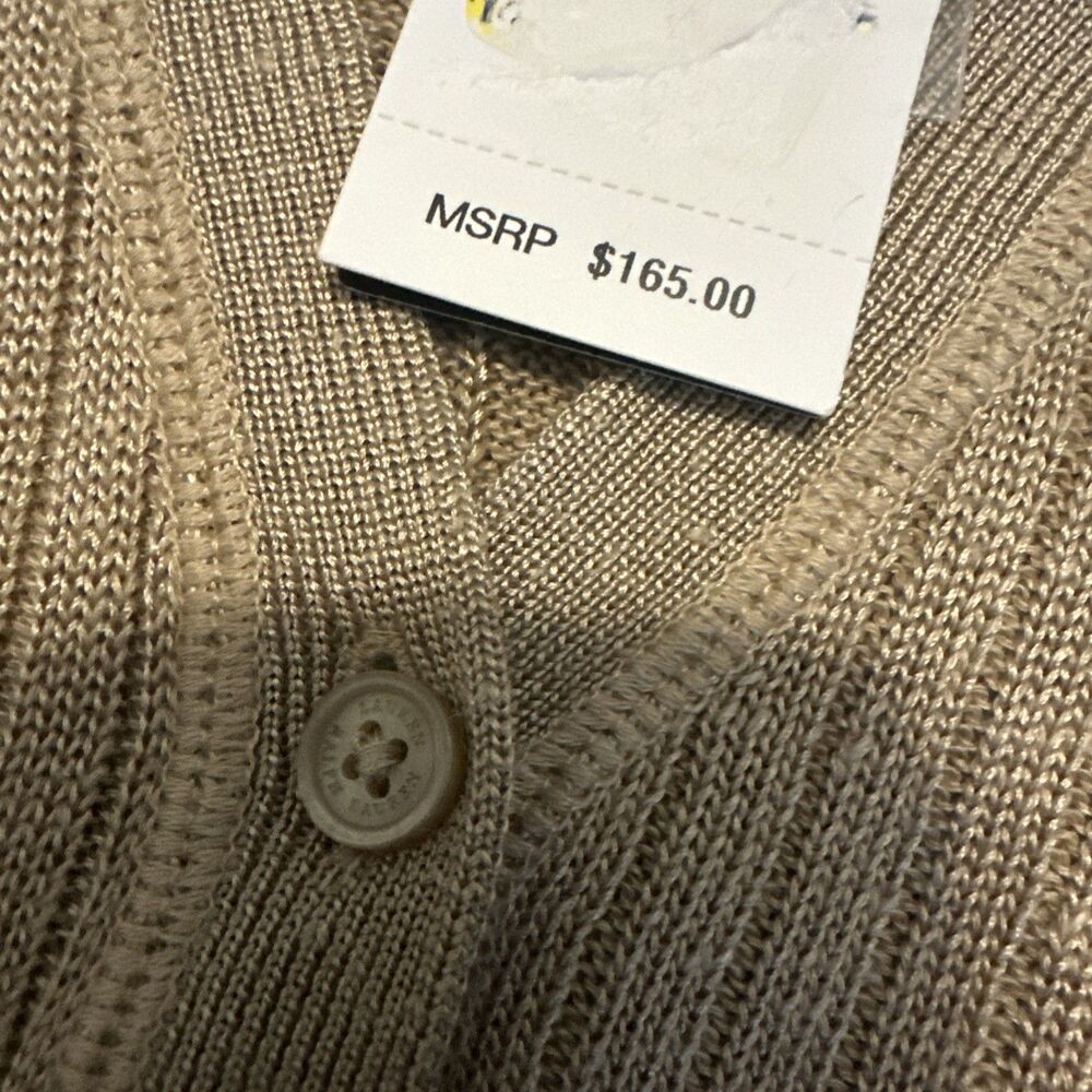 Lauren Ralph Lauren Women's Rib-Knit Linen-Blend V-Neck Cardigan Tan M - Picture 4 of 5